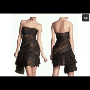 Asymmetric Tulle Lace Bustier Black Nude Dress